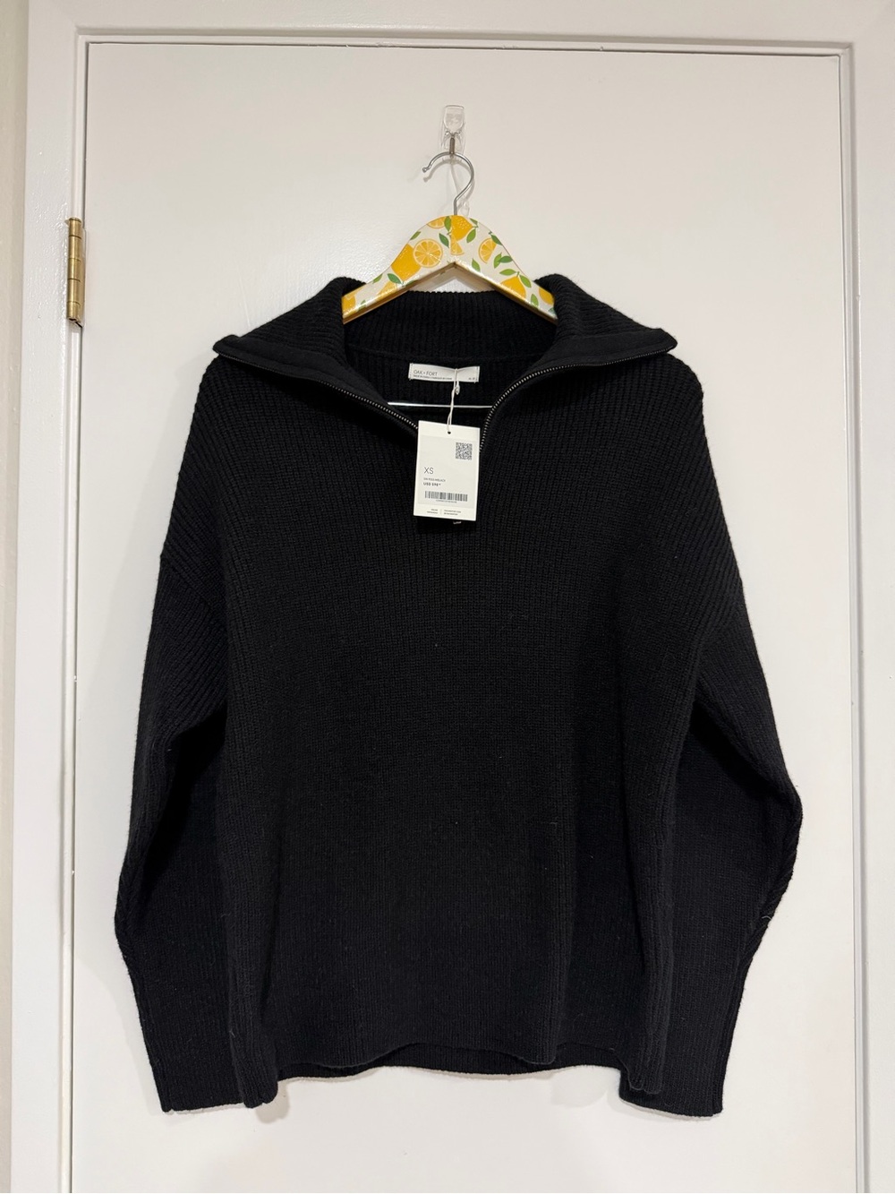 OAK + FORT Black Half-Zip Ribbed Knit Sweater